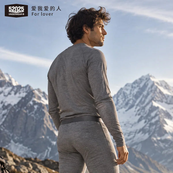52025 Men's 100% Australian Merino Wool Thermal Underwear – Superfine 16 Micron Wool, All-Season Comfort & Outdoor Performance