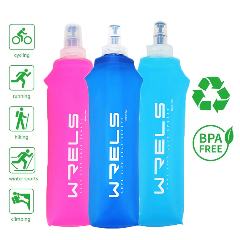 TPU Folding Water Bottle Climbing Soft Flask Sport Water Bag Collapsible Silicone Water Bottle BPA Free Outdoor Sport Portable