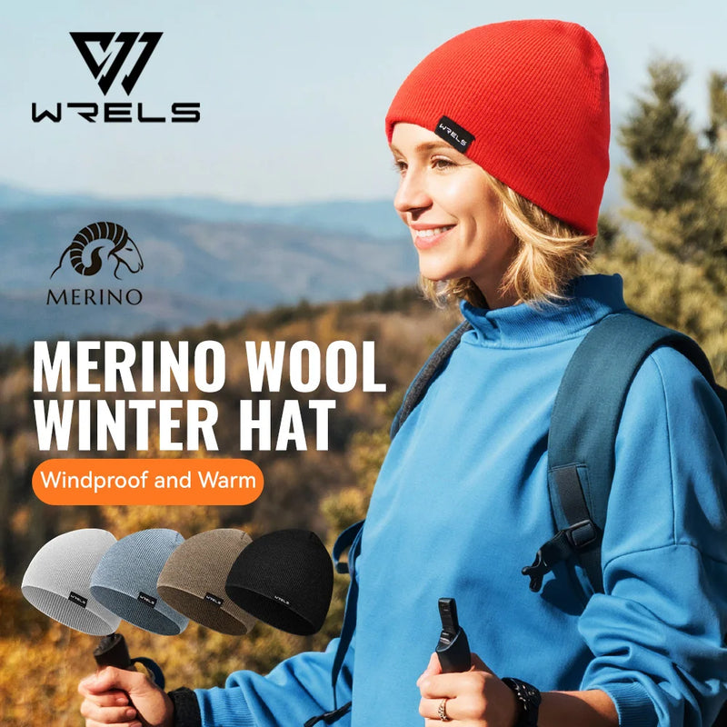 WRELS Merino Wool Beanie Soft Knit Beanie Hat Warm Durable Thick Lined for Cold Weather Skull Cap Hiking Ski Climbing Wool Hat