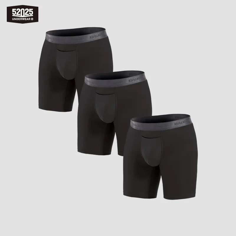 52025 Men's Micromodal Boxer Briefs 8" (3-Pack) – Silky-Smooth Boxers with Extended Coverage, Open Fly and Second-Skin Comfort