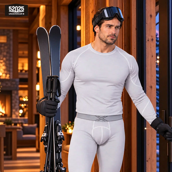 52025 Men's Premium Thermal Underwear Set – Double-Sided Brushed Fabric, Lightweight Warmth & Second-Skin Comfort