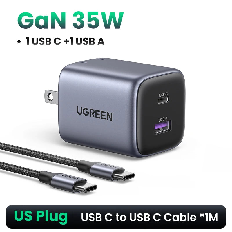 UGREEN GaN 35W Charger USB Charger PD3.0 QC3.0 Quick Charger For iPhone 17 16 15 Pro Samsung Xiaomi iPad Pro USB C Fast Charger