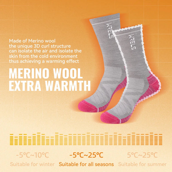 WRELS 1/2/3 Merino Wool Socks Thermal Warm Crew Winter Boot Sock Moisture Wicking Breathable Performance Thick Wool Hiking Socks