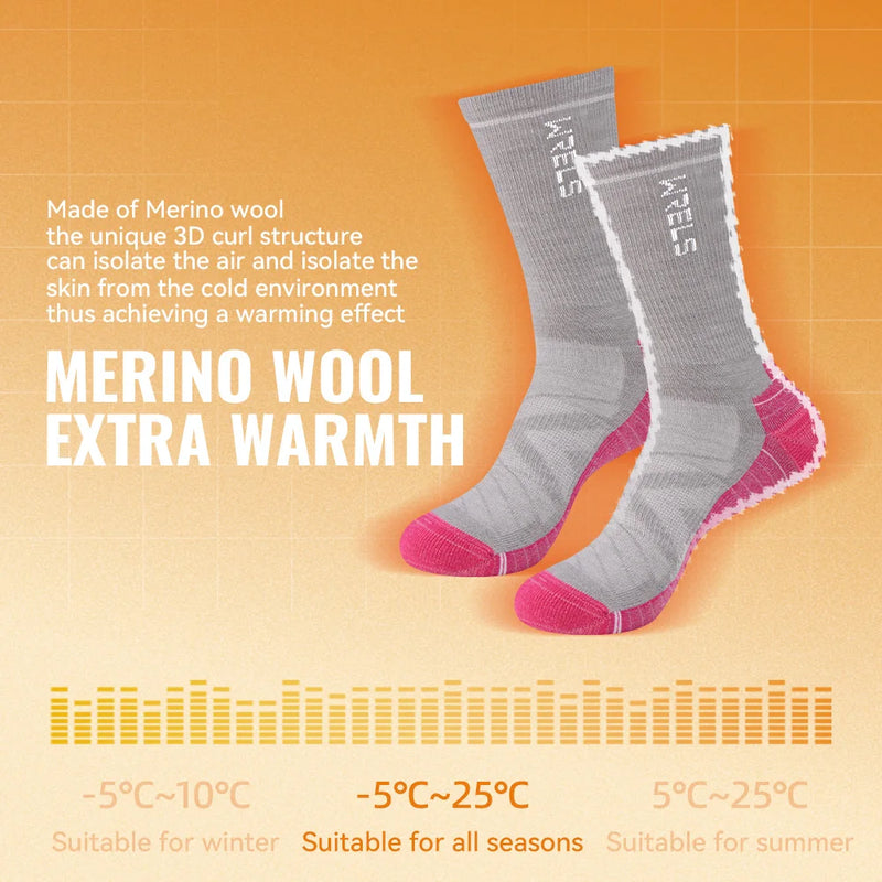 WRELS 1/2/3 Merino Wool Socks Thermal Warm Crew Winter Boot Sock Moisture Wicking Breathable Performance Thick Wool Hiking Socks