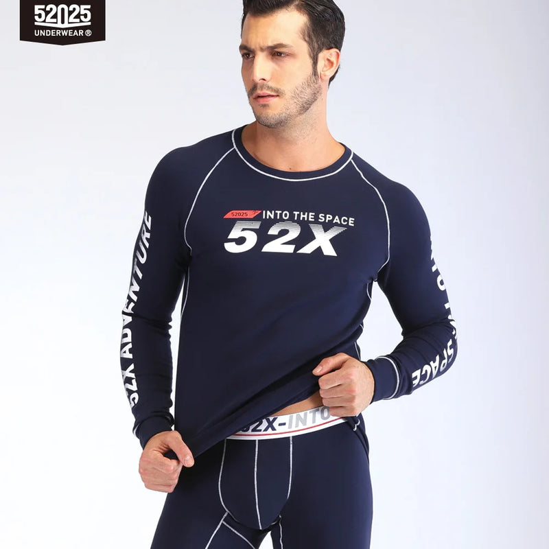 52025 Men's Fleece-Lined Thermal Underwear Set – Warm Cotton-Viscose Blend, Soft Winter Comfort and Cozy Everyday Fit