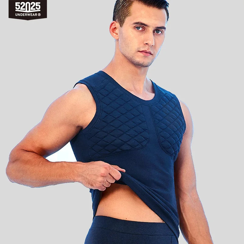 52025 Warm Men’s Thermal Vest – 3-Layer Thick Cotton Sleeveless Top with Soft Fleece Lining. Premium Winter Undershirt for Cold