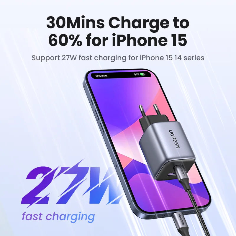 UGREEN GaN 35W Charger USB Charger PD3.0 QC3.0 Quick Charger For iPhone 18 17 16 Pro Samsung Xiaomi iPad Pro USB C Fast Charger