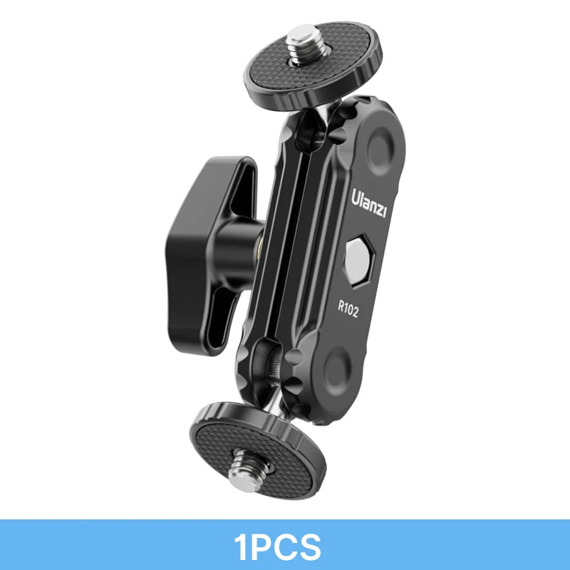 Ulanzi R098 ក្បាលបាល់ពីរជាន់ Magic Arm ជាមួយ Cold Shoe Mount វីស 1/4 អ៊ីញ សម្រាប់កាមេរ៉ា DSLR ម៉ូនីទ័រ មីក្រូហ្វូន វីដេអូ ភ្លើង Super Clamp