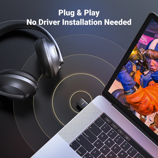 ឧបករណ៍បញ្ជូនសំឡេង UGREEN USB Bluetooth 5.3 aptX HD AD Audio Adapter សម្រាប់ PS5 PS4 Nintendo Switch Headset Speaker Mic Bluetooth Receiver