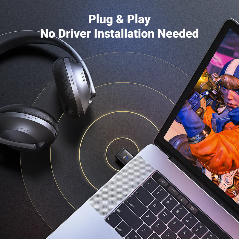 UGREEN USB Bluetooth 5.3 Transmitter aptX HD AD Audio Adapter for PS5 PS4 Nintendo Switch Headset Speaker Mic Bluetooth Receiver