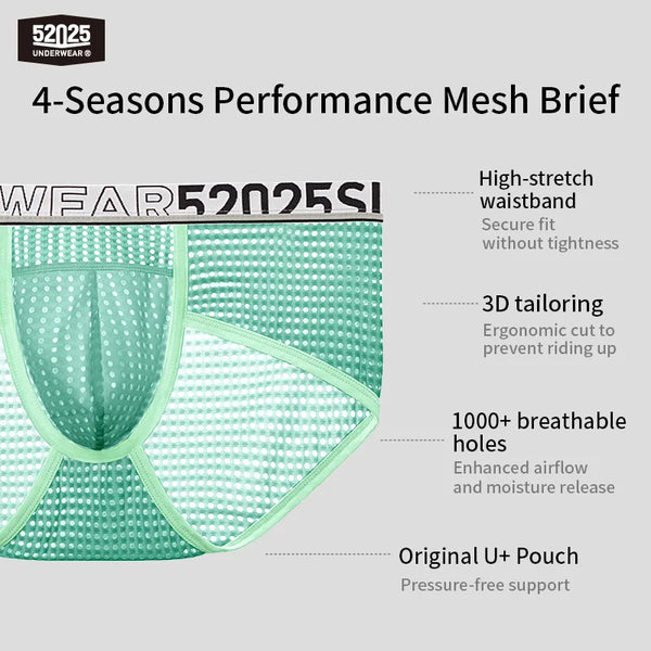 52025 Men's Cooling Mesh Premium Briefs – U+ Anatomical Pouch, Lightweight Airflow and Ultra-Breathable Comfort