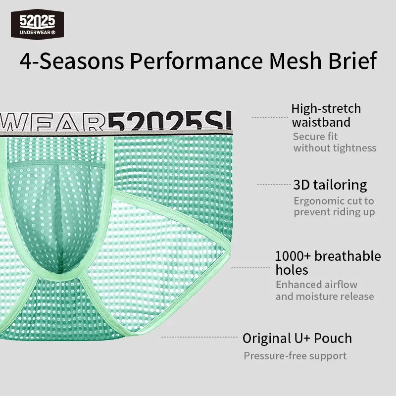 52025 Men's Cooling Mesh Premium Briefs – U+ Anatomical Pouch, Lightweight Airflow and Ultra-Breathable Comfort