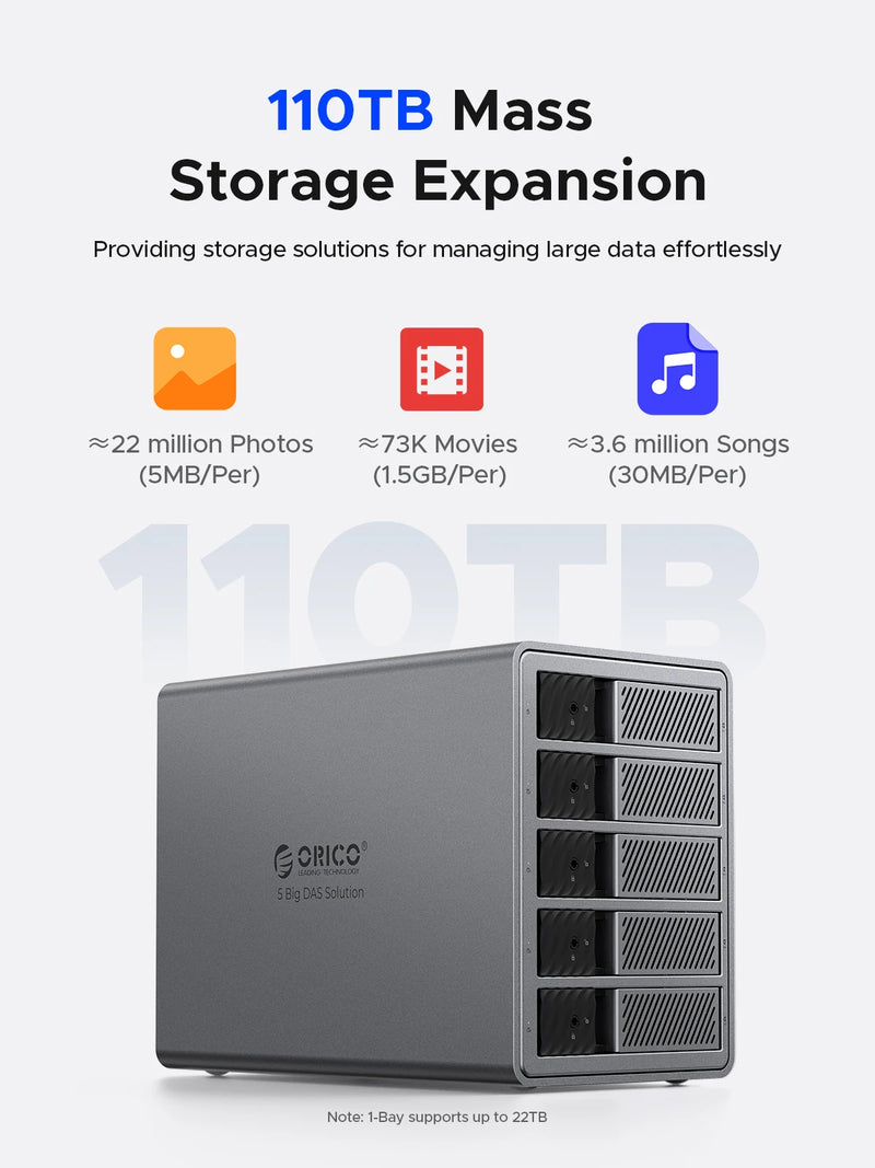ORICO 3.5"USB3.0 5Gbps HDD Docking Station Aluminum With 150W Power Cooling Fan for Personal 5Bay DAS Solution (Standard) Series