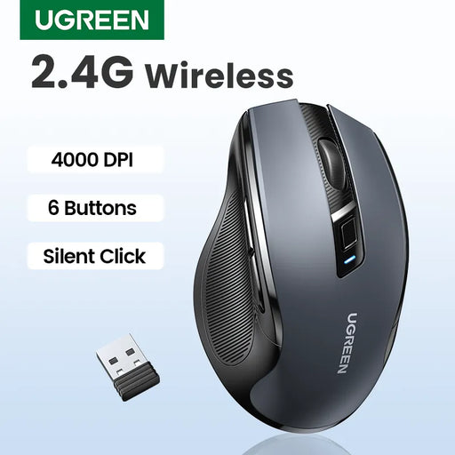 UGREEN Mouse Wireless Ergonomic Mouse 2.4GHz 4000 DPI Silent 6 Buttons For MacBook Tablet Laptop PC Mute Mice Quiet 2.4G Mouse