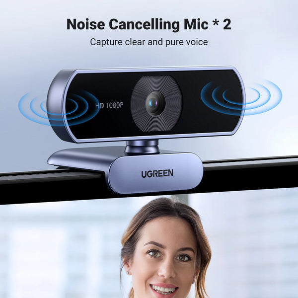 កាមេរ៉ាបណ្ដាញ UGREEN USB Webcam 1080P HD Mini Webcam សម្រាប់កុំព្យូទ័រយួរដៃ កាមេរ៉ាបណ្ដាញ មីក្រូហ្វូនពីរ សម្រាប់ YouTube Zoom Video Calling 2K webcam