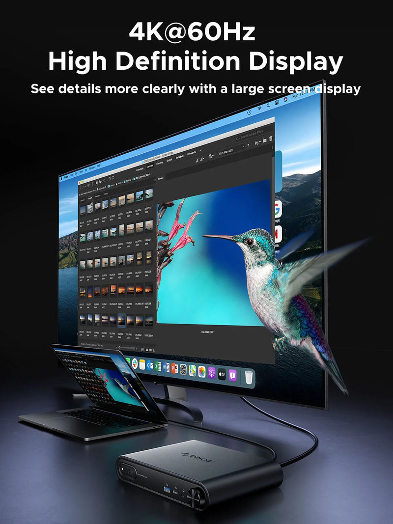 ORICO USB C Triple Display Docking Station with 65W Power Adapter Dual M.2 SSD Case 4K60Hz HDMI-com PD60W Ethernet USB3.2 10Gbps