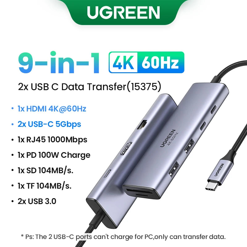 UGREEN USB Ethernet Adapter 1000/100Mbps USB3.0 HUB RJ45 Lan for Laptop PC Xiaomi Mi Box Macbook Windows USB-C HUB Network Card