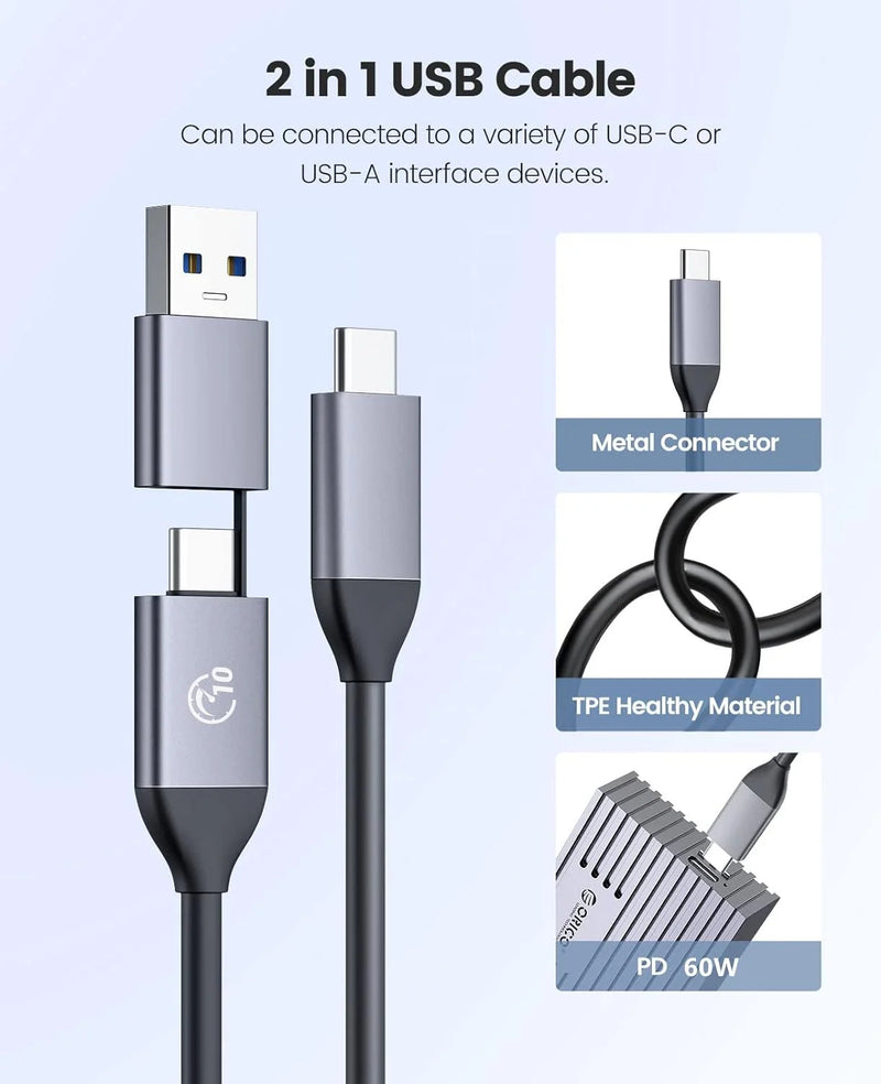 ORICO M2 NVMe Case 10Gbps M.2 to USB Type C 3.1 SSD Adapter for NVME PCIE M-key SSD Disk Box Aluminum Alloy M.2 SSD Case
