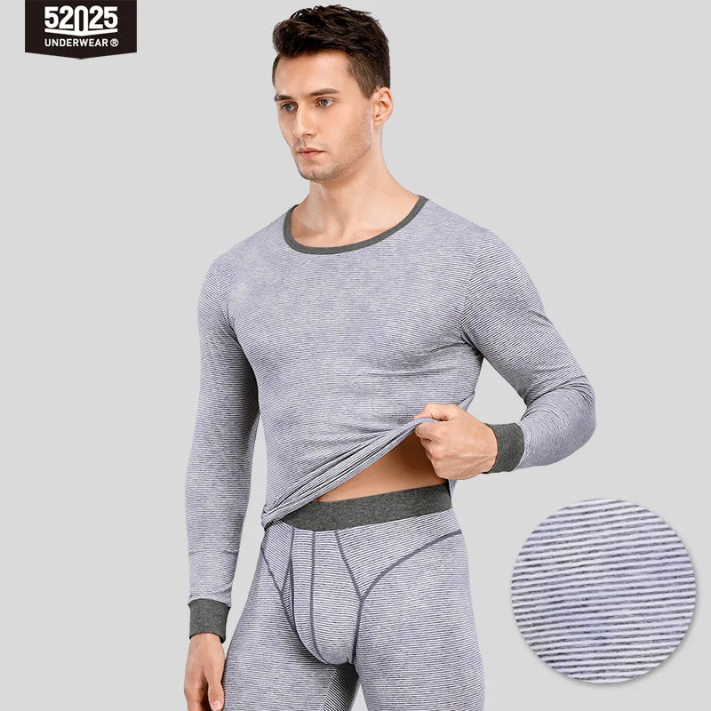 52025 Men's Striped Thermal Underwear – Lightweight Cotton-Modal Comfort, 3D Support Pouch and Breathable Fit