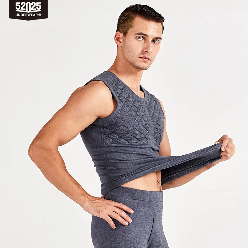 52025 Warm Men’s Thermal Vest – 3-Layer Thick Cotton Sleeveless Top with Soft Fleece Lining. Premium Winter Undershirt for Cold