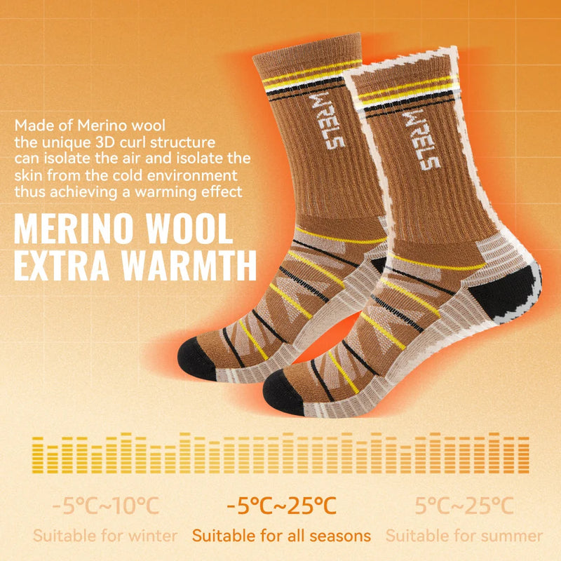 WRELS 1/2/3pairs Merino Wool Socks Thermal Warm Athletic Anti-slip Sports Socks Hiking Thick Cold Weather Men Woman Wool Socks