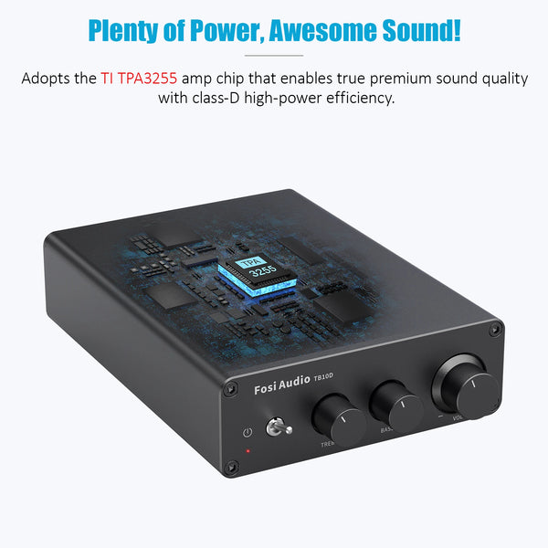 ឧបករណ៍ពង្រីកសំឡេង Fosi Audio TB10D HiFi Power Amplifier 300Wx2 TPA3255 Class D Stereo Amp ជាមួយនឹង Treble Bass សម្រាប់ឧបករណ៍បំពងសំឡេងនៅផ្ទះ