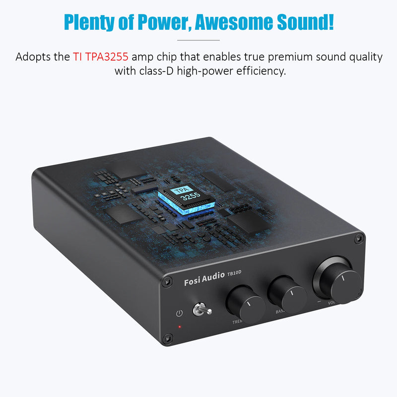 ឧបករណ៍ពង្រីកសំឡេង Fosi Audio TB10D HiFi Power Amplifier 300Wx2 TPA3255 Class D Stereo Amp ជាមួយនឹង Treble Bass សម្រាប់ឧបករណ៍បំពងសំឡេងនៅផ្ទះ