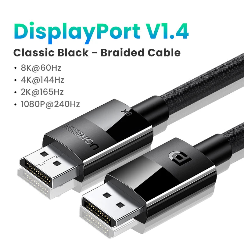 UGREEN DisplayPort Cable 8K DP 1.4 Adapter 2K165Hz 32.4Gbps Cable for PUBG Gaming Play for PC Computer Monitor Projector