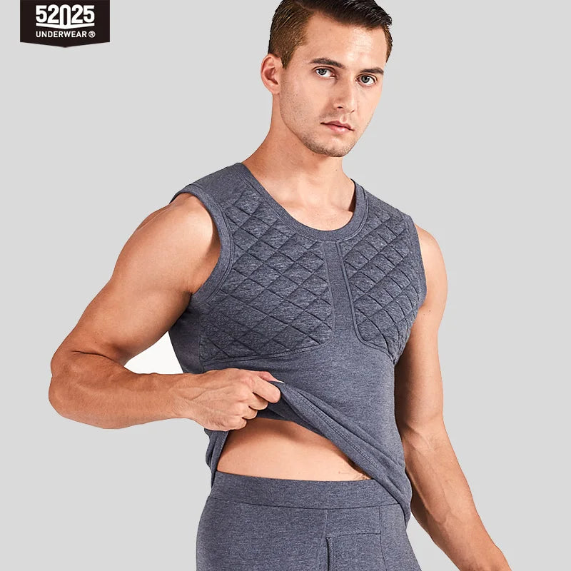 52025 Warm Men’s Thermal Vest – 3-Layer Thick Cotton Sleeveless Top with Soft Fleece Lining. Premium Winter Undershirt for Cold