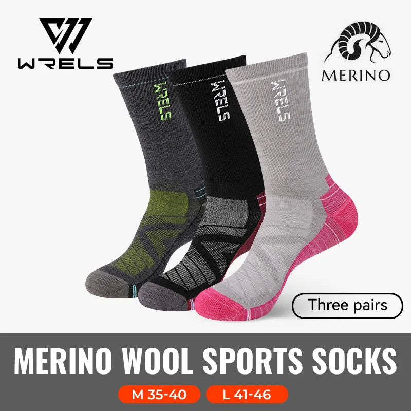 WRELS 1/2/3pairs Merino Wool Running Hiking Socks Compression Thick Cushion Winter Socks Moisture Wicking Breathable Socks
