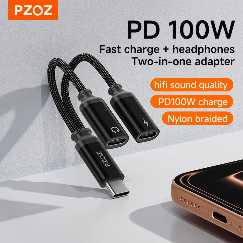 PZOZ usb c chargers and Headphone 2 in 1 adapter USB C to Aux Audio Jack adapters Fast Charging Cable for iphone accessories