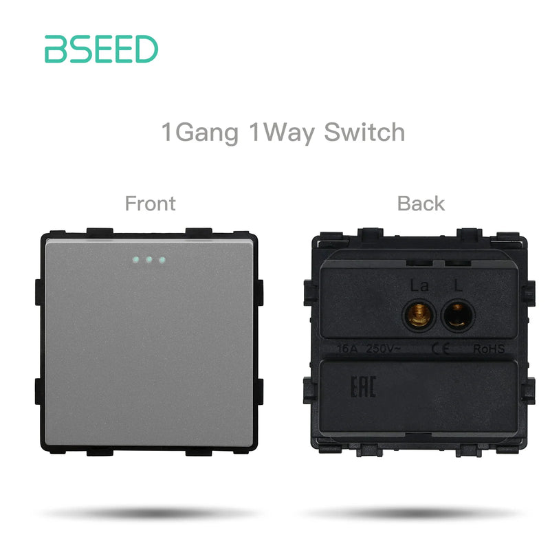 BSEED 1/2/3Gang Mechanical Button Switch Light Switch Function Part Crystal Glass Frame EU Wall Socket DIY Part Free Combination