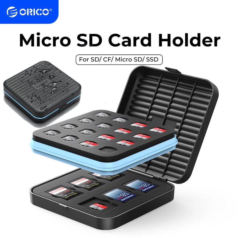 ORICO Portable SD Micro SD Memory Card Case TF CF Card Holder Storage Organizer Water-Resistant and Anti-Shock with EVA Foam