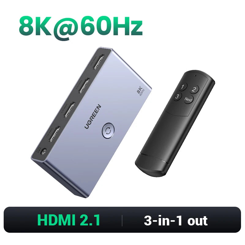 UGREEN HDMI 2.1 Switch 8K 60Hz 4K120Hz 2 in 1 out for TV Xiaomi Xbox Series X PS5 HDMI-compatible Monitor HDMI Switcher