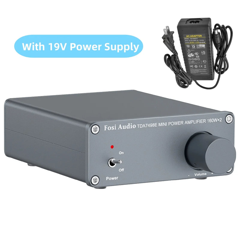 ឧបករណ៍ពង្រីកសំឡេង Fosi Audio TDA7498E 2 ឆានែល ឧបករណ៍ទទួលសំឡេង មីនី ហៃហ្វាយ អំពែរ ឧបករណ៍បំពងសម្លេងរោងភាពយន្តនៅផ្ទះ 160W x 2 អំពែរ