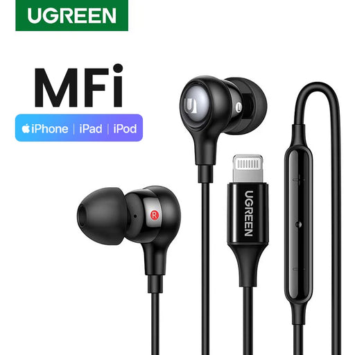 UGREEN Wired Headphones MFi Certified Lightning Earbuds with Microphone Noise Cancelling Earphones HiFi Stereo For iPhone 15 Pro