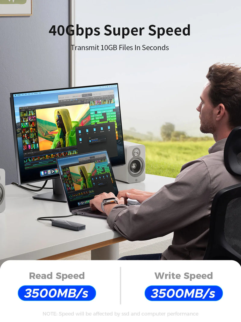 ORICO USB4 40Gbps Enclosure with Cooling Fan 8TB PCIe4.0 NVME Enclosure Aluminum Compatible Thunderbolt 3/4 for mac mini iMac