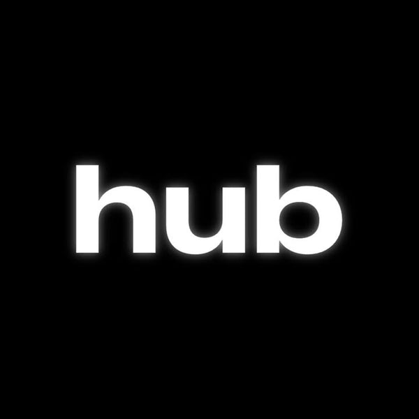 White 'hub' text on a black background
