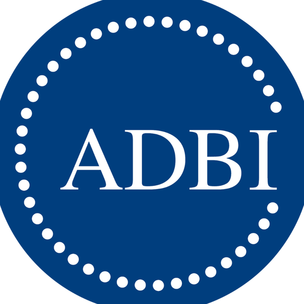 Logo of ADBI with a blue circle and white text