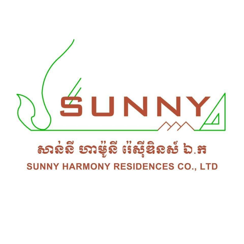 Logo of Sunny Harmony Residences Co., Ltd with green and red design elements on a white background.