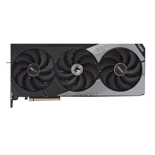 A graphics card with three fans on a white background