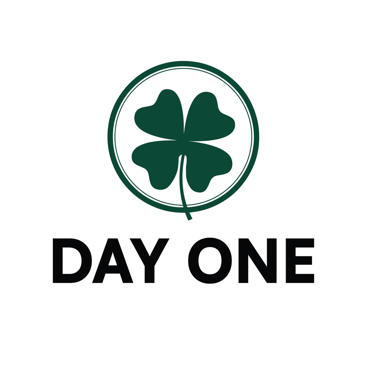 Logo with a four-leaf clover and 'Day One' text on a white background