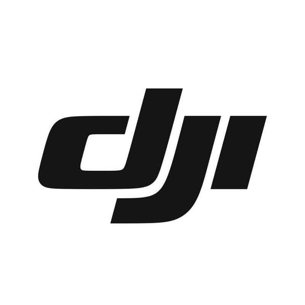 Black DJI logo on a white background