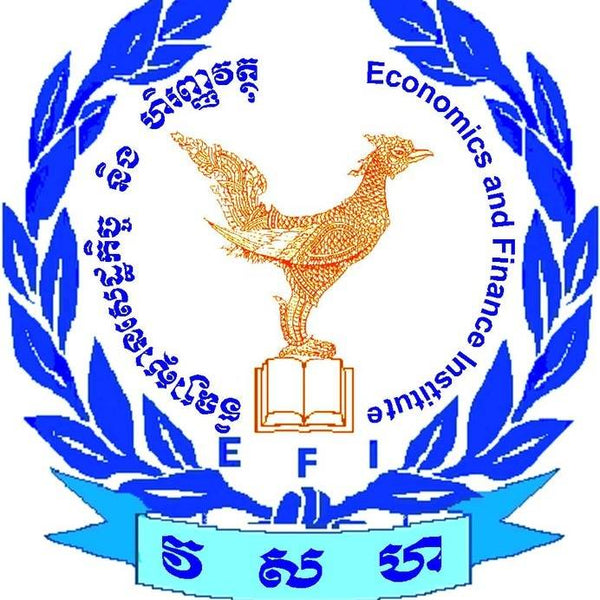 Logo of the Economics and Finance Institute with a stylized eagle and blue laurel wreath on a white background.