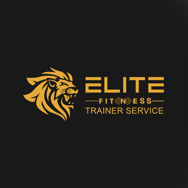 Gold lion logo with 'Elite Fitness Trainer Service' text on a black background