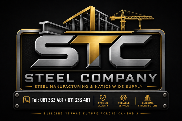 Logo of STC Steel Company with construction elements on a black background