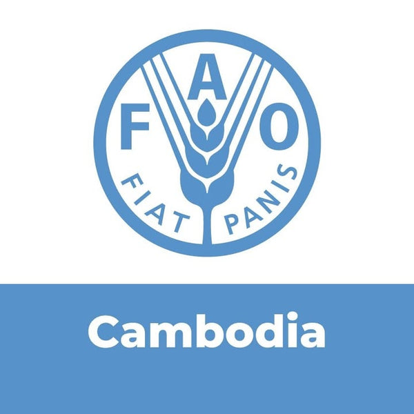 FAO Cambodia logo with blue emblem and text on a white background