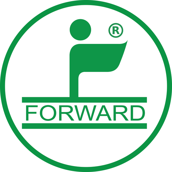 Green logo with a stylized figure and 'FORWARD' text inside a circle on a white background