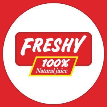 Logo for 'Freshy 100% Natural Juice' on a red background