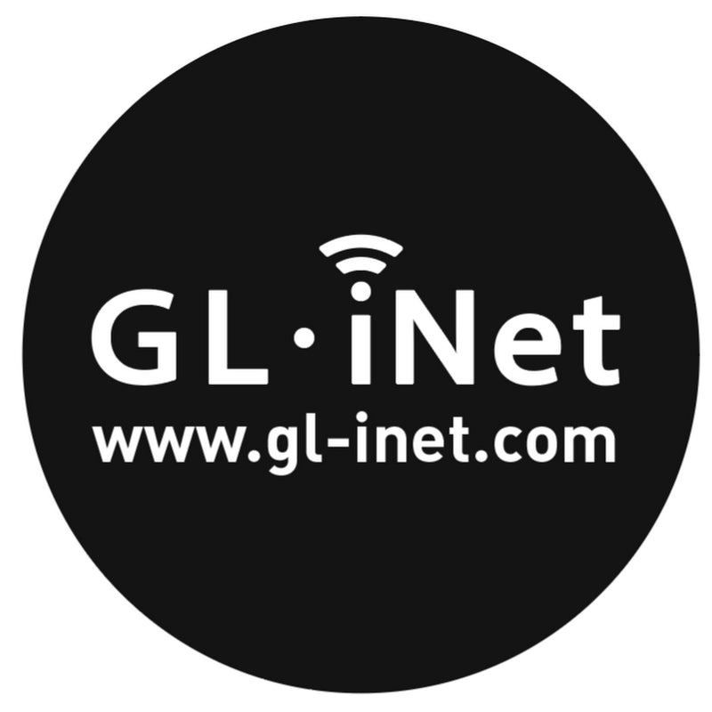 GL-iNet logo with website URL on a black circle